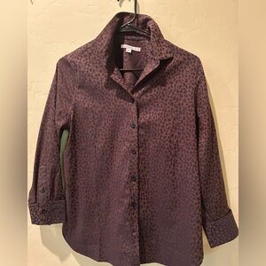 Chico's Classic No Iron Animal Print Chocolate Leopard Button Down Shirt Size S